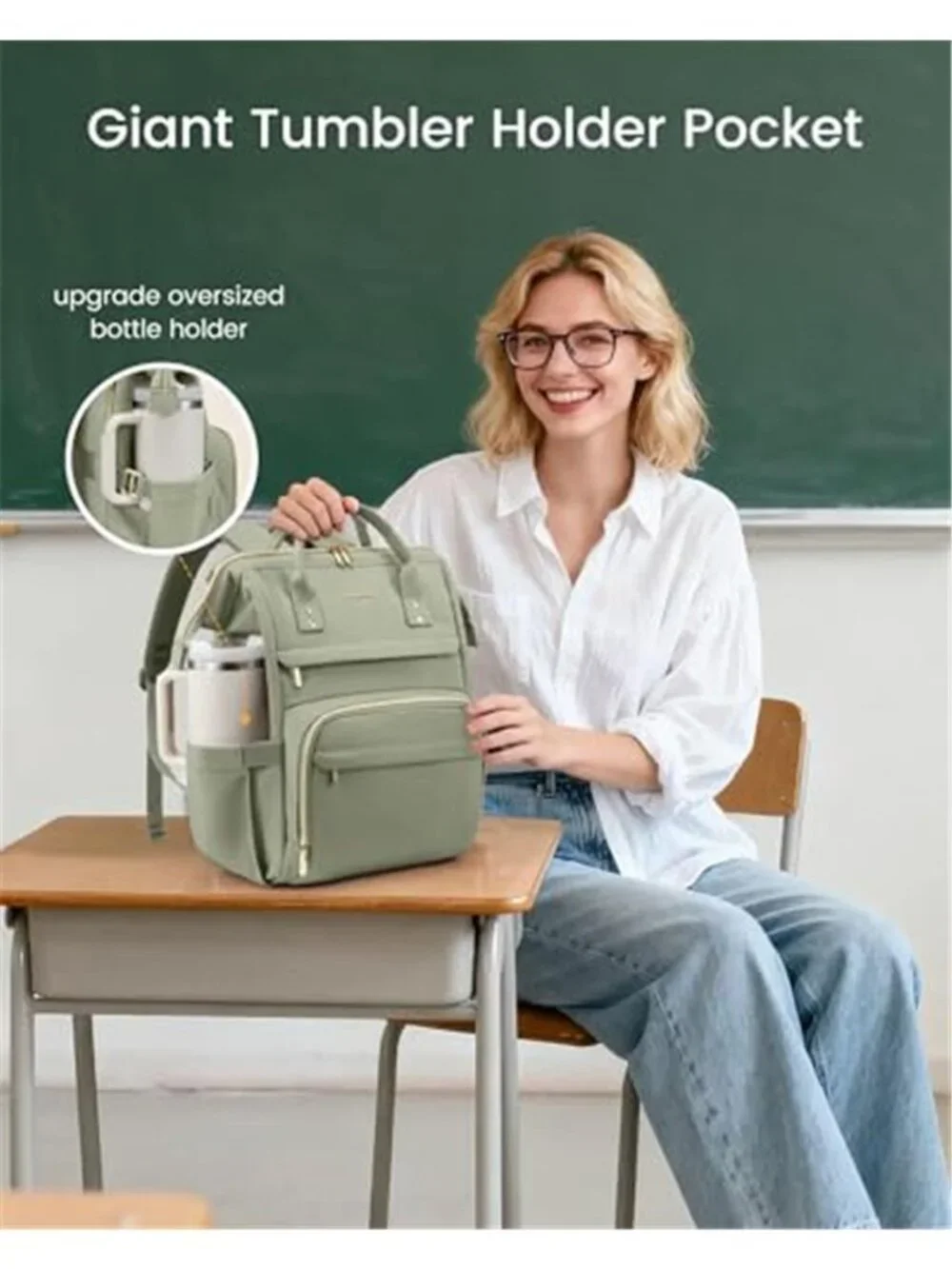 Womens Laptop Backpack Travel Bag With Stanley Cup Holder Teacher Nurse